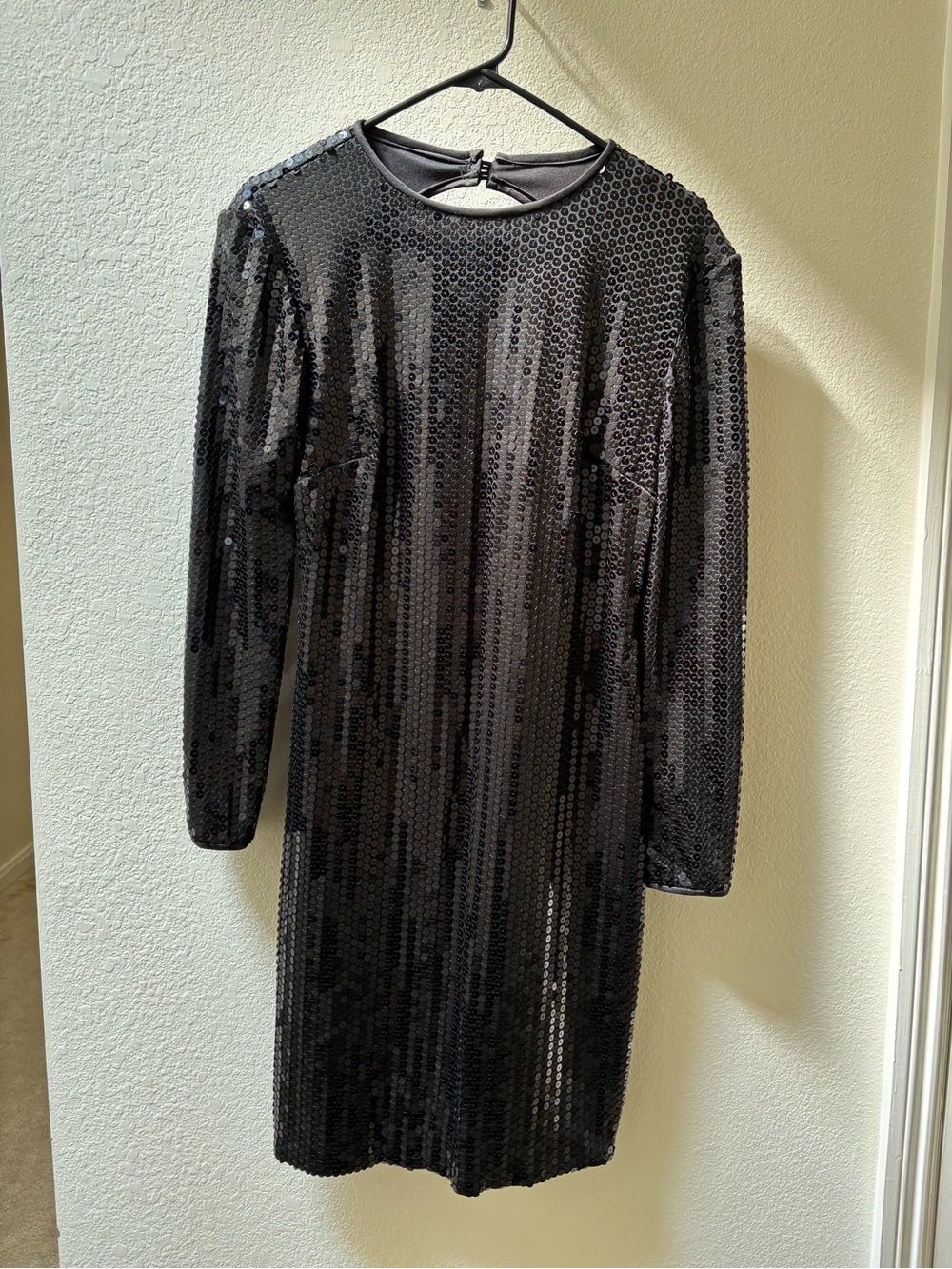 Black Long-Sleeve Sequin Shift Dress